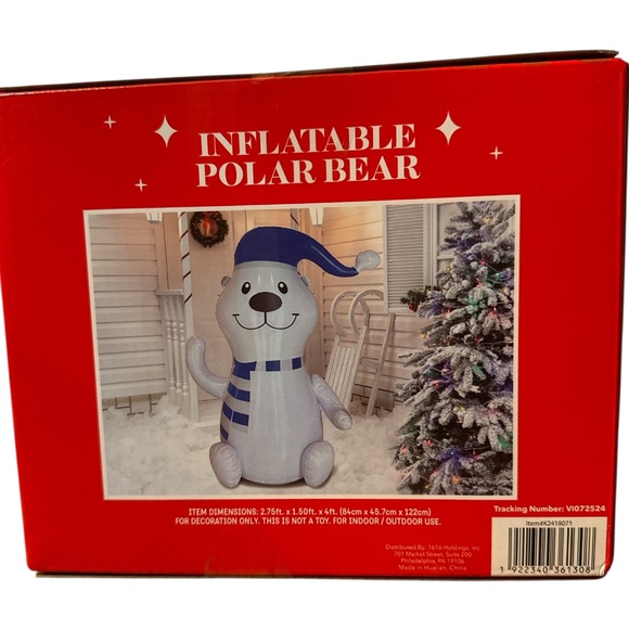 NEW in box Inflatable Polar Bear with Blue Scarf and Hat Holiday Decor - Picture 2 of 4